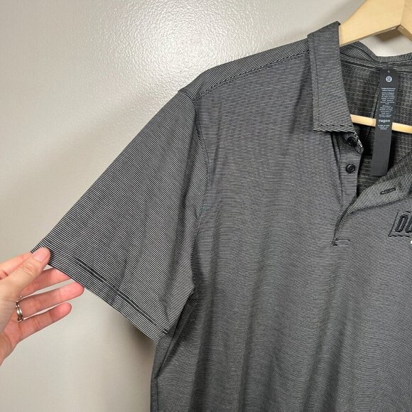 Lululemon Evolution Polo Shirt Mens Size Large Gray Outlaw Snax Logo Work - Picture 7 of 10